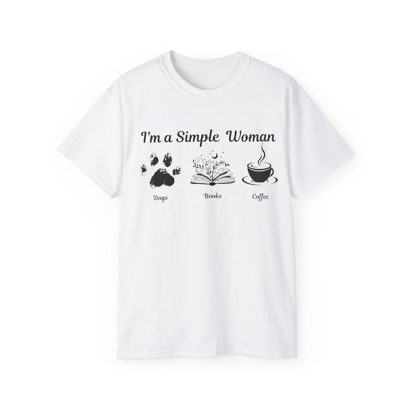 I'm a Simple Woman T Shirt, Paw Print Shirt, express your pet love and book nerd vibes whilst sipping on your caffine fix.