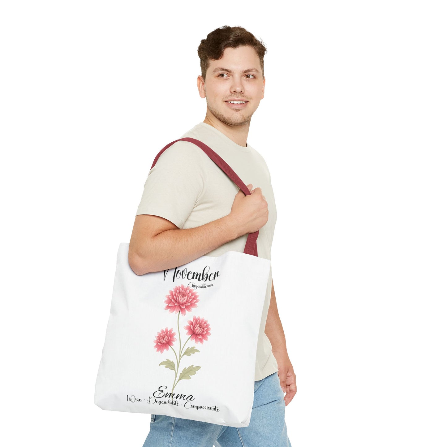 Personlized Birth Month Flower Tote Bag, Botanical Aesthetic Canvas Tote Bag, Bestfriend Gift