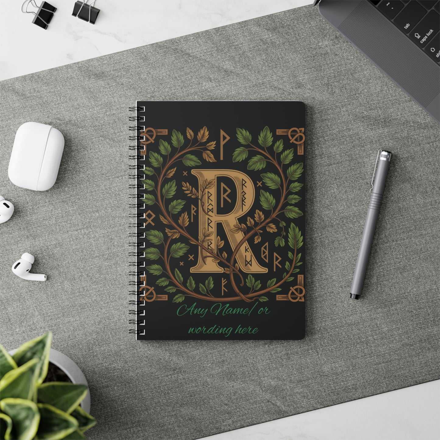 Personalized Norse Witchy Monogram A5 Notebook, Custom Journal,Monogram Notebook, Grimoire Journal, Book Of Shadows, Viking Grimoire Journal
