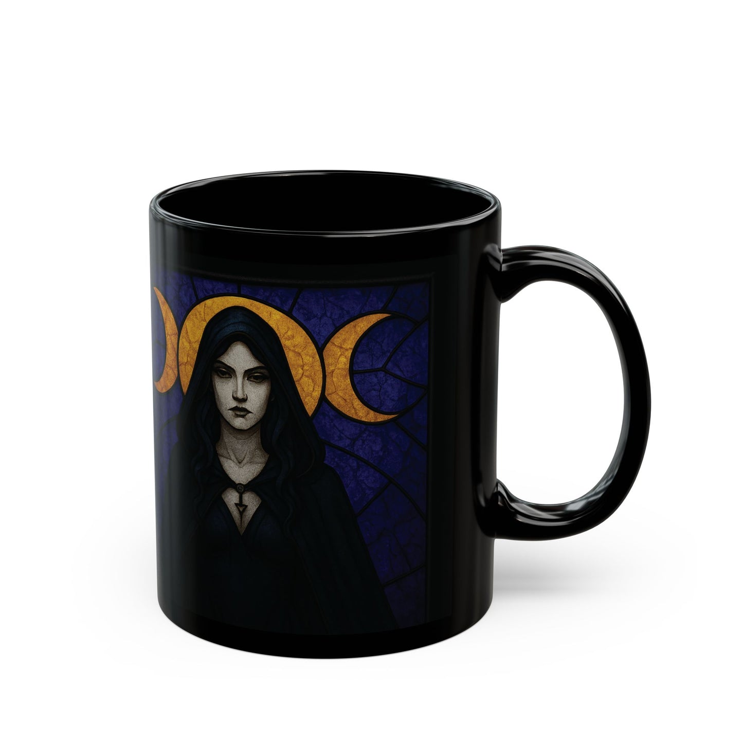 Triple Moon Goddess Stained Glass Effect Mug, Perfect as a spiritual gift idea, it brings together the power of the triple moon, embodying the essence of the moon goddess.