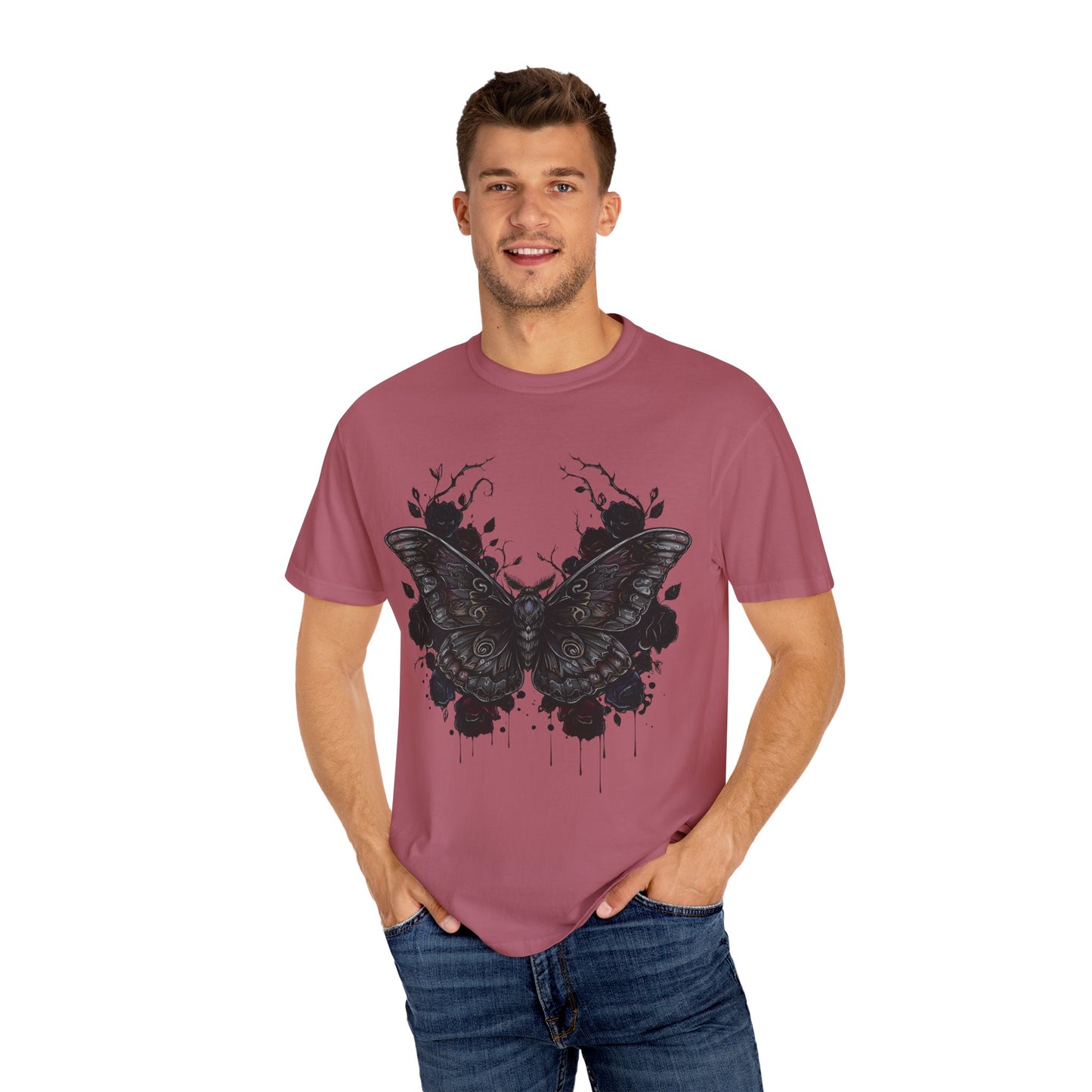 Death Moth Gothic Apparel | Dark Aesthetic Comfort Colours Tee | Alternative Goth T-Shirt
