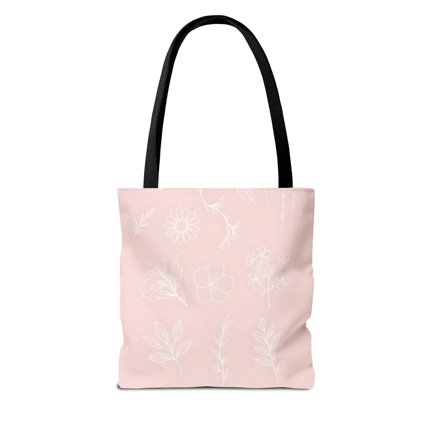 Hand drawn style flower print tote, pastel pink, Canvas shoulder bag, reusable  lunch bag.
