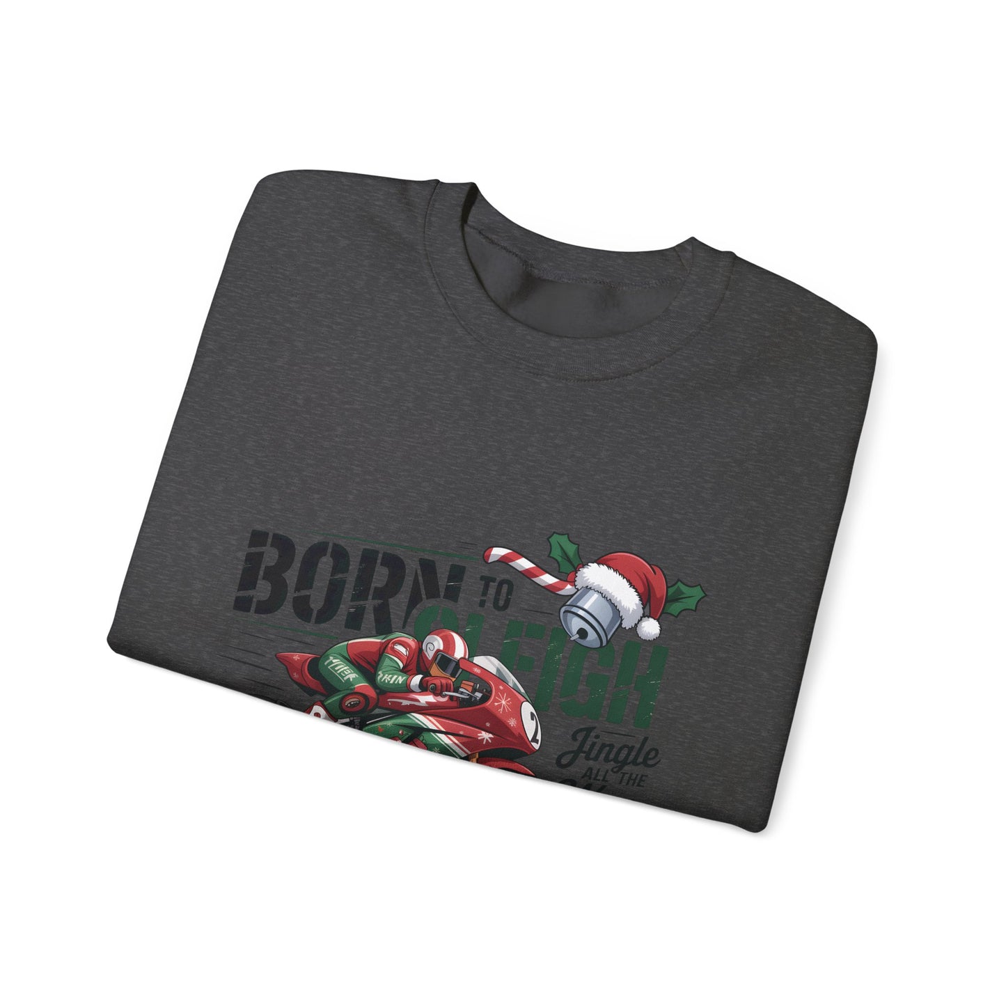 Biker Xmas Jumper, Born To Sleigh Jingle All the Way, this motorcycle sweater is a must-have for bike lover gifts.