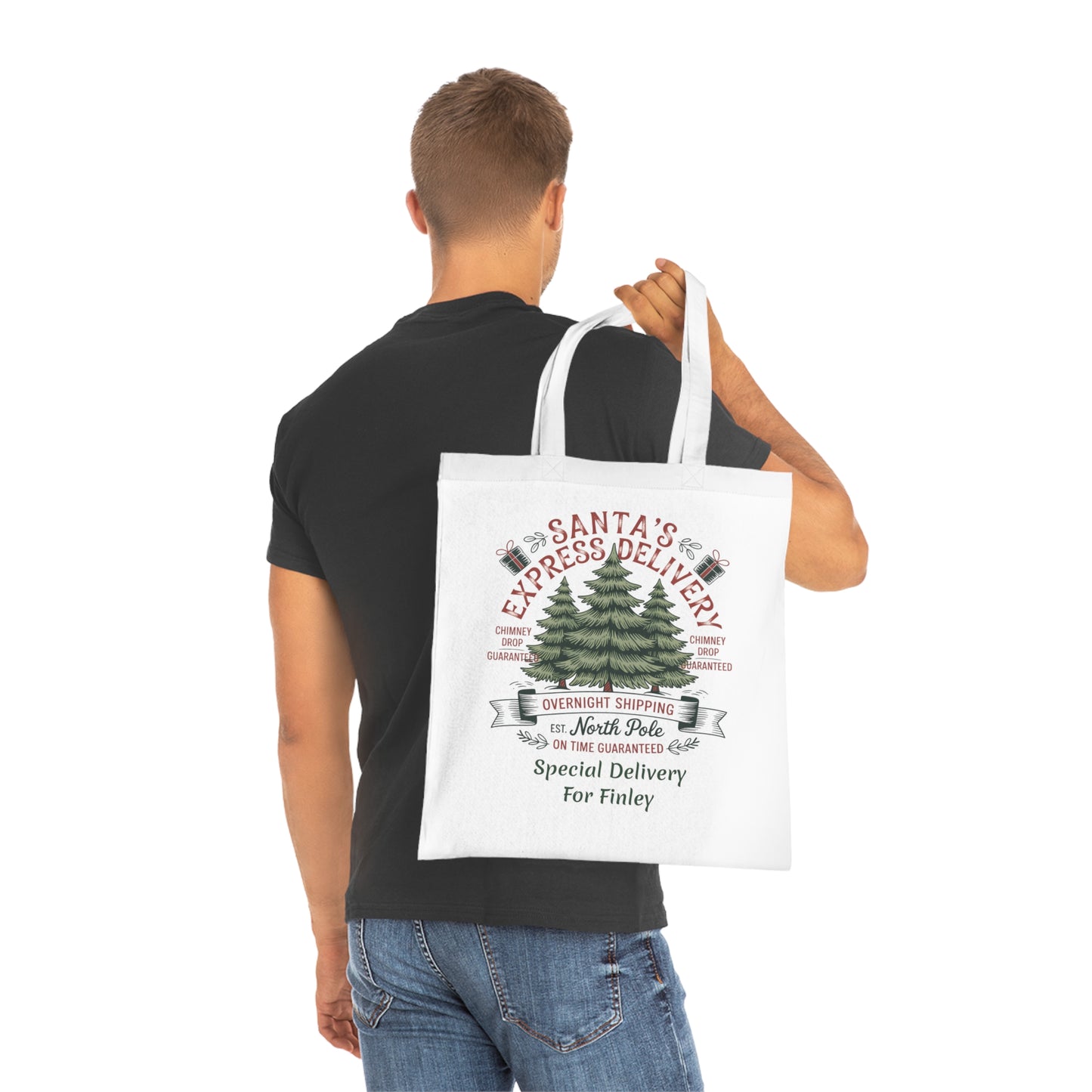 Personalised Santa's Express Delivery Cotton Tote Bag, Custom gift Bag.