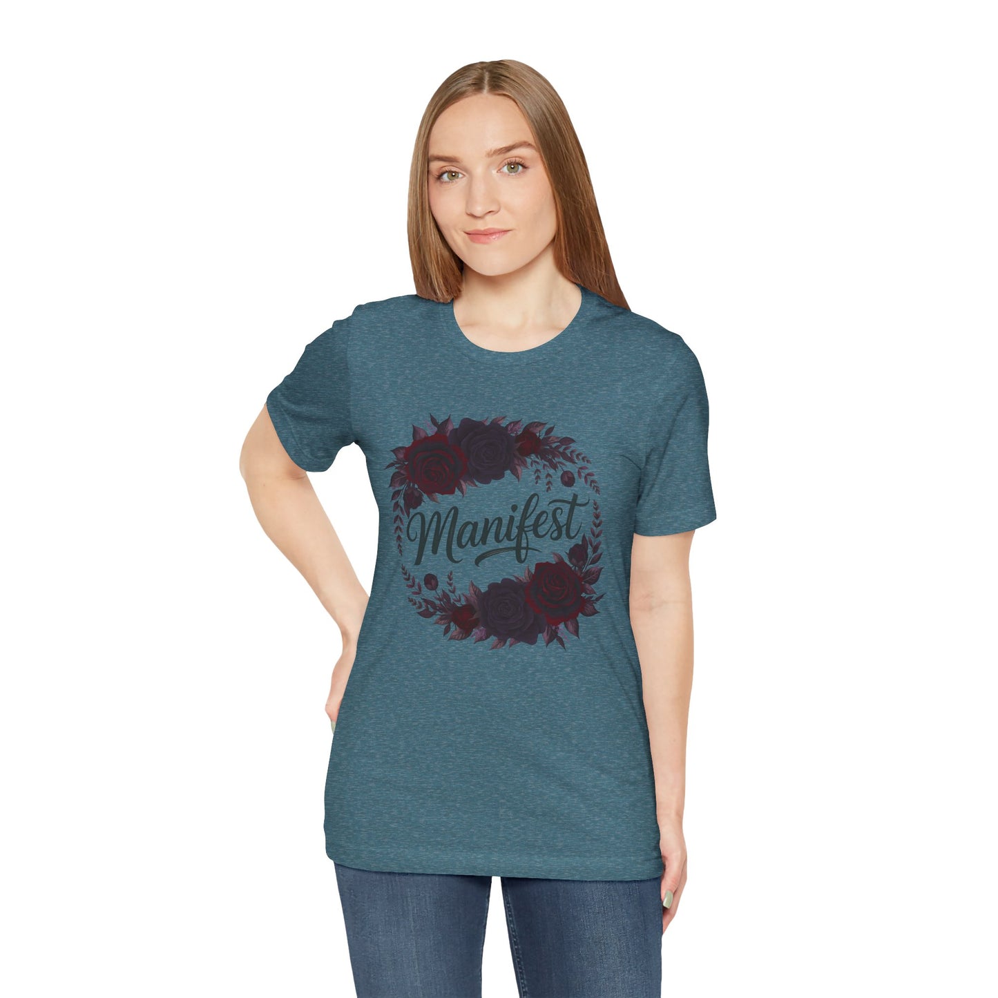 Manifest Witchy T-Shirt | Dark Feminine Floral Shirt | Witchy Glam Manifestation Tee | Spiritual Goddess Moon Graphic Top