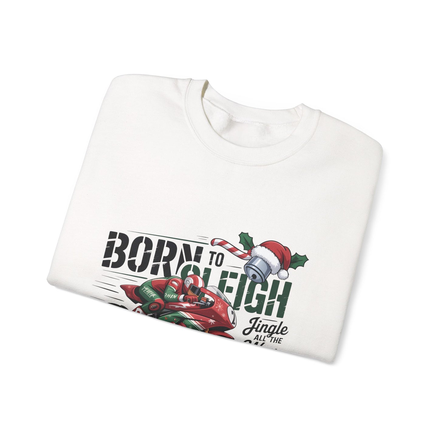 Biker Xmas Jumper, Born To Sleigh Jingle All the Way, this motorcycle sweater is a must-have for bike lover gifts.