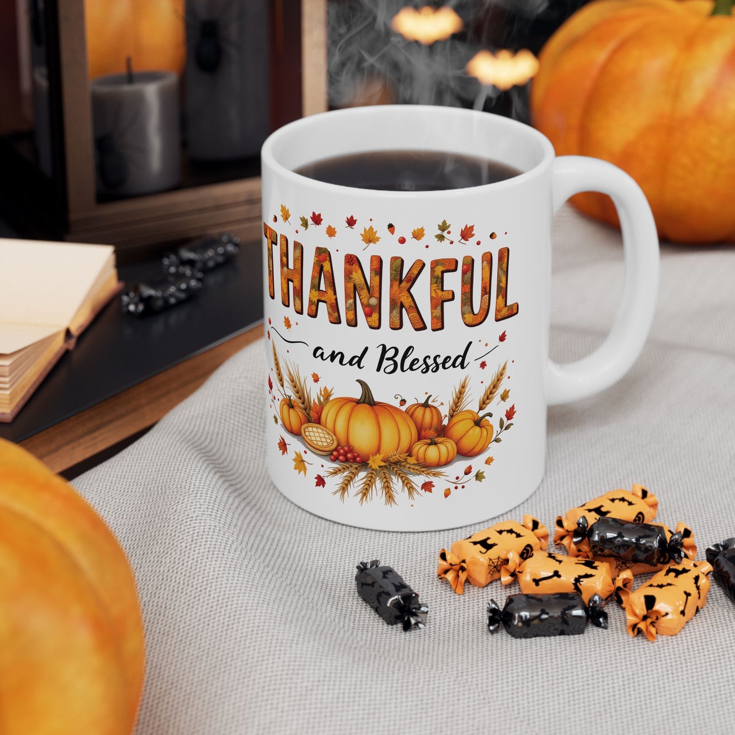 Thankful Fall Ceramic Mug,  Perfect Gift for Thanksgiving,  Seasonal Home Decor