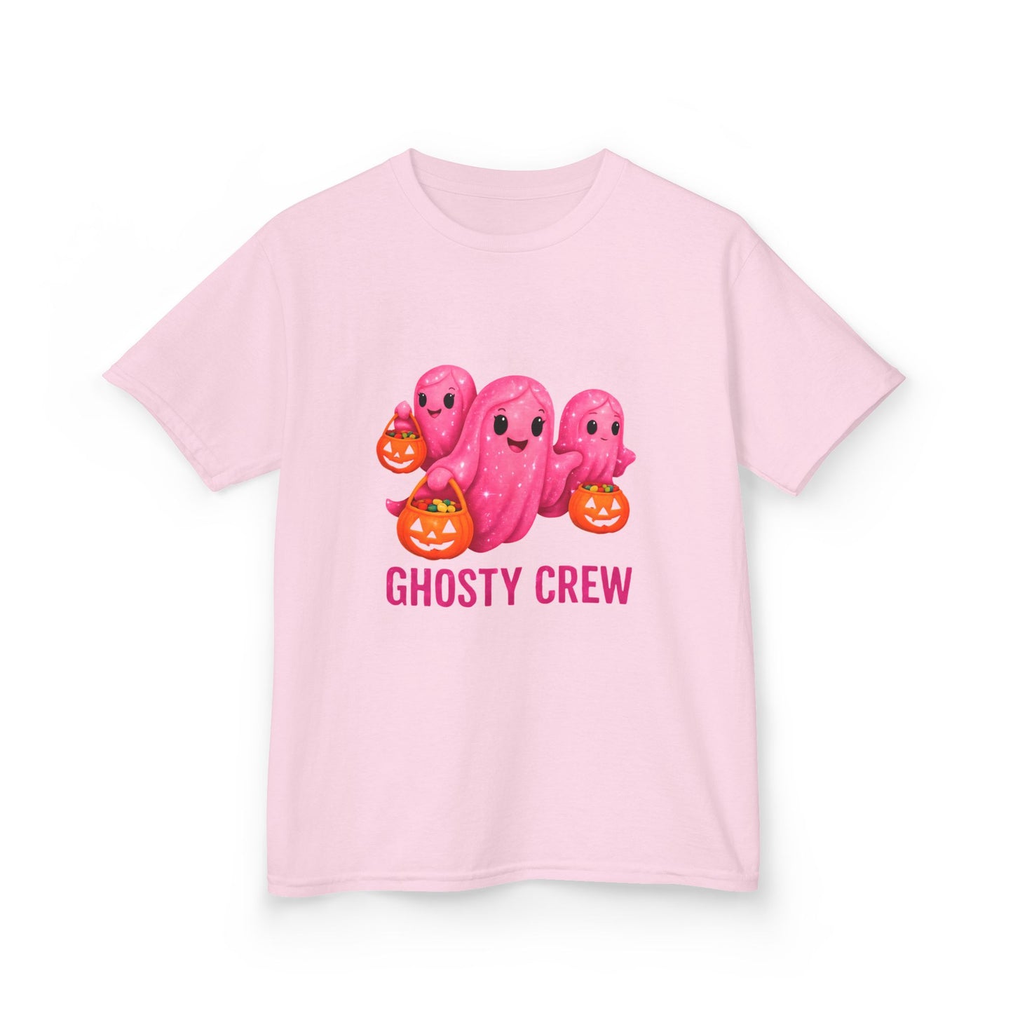 Pink Ghosty Tee Kids Heavy Cotton™ Tee, Be part of the ghosty crew and embrace the Halloween vibe with this playful design