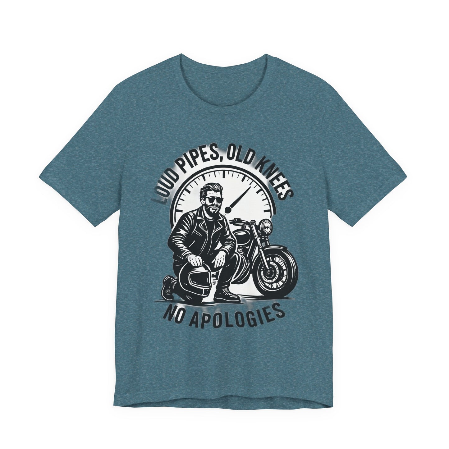 Loud Pipes No Apologies Biker Tee, This funny biker shirt encapsulates the essence of true biker fashion with its bold design and vintage motorbike vibe.