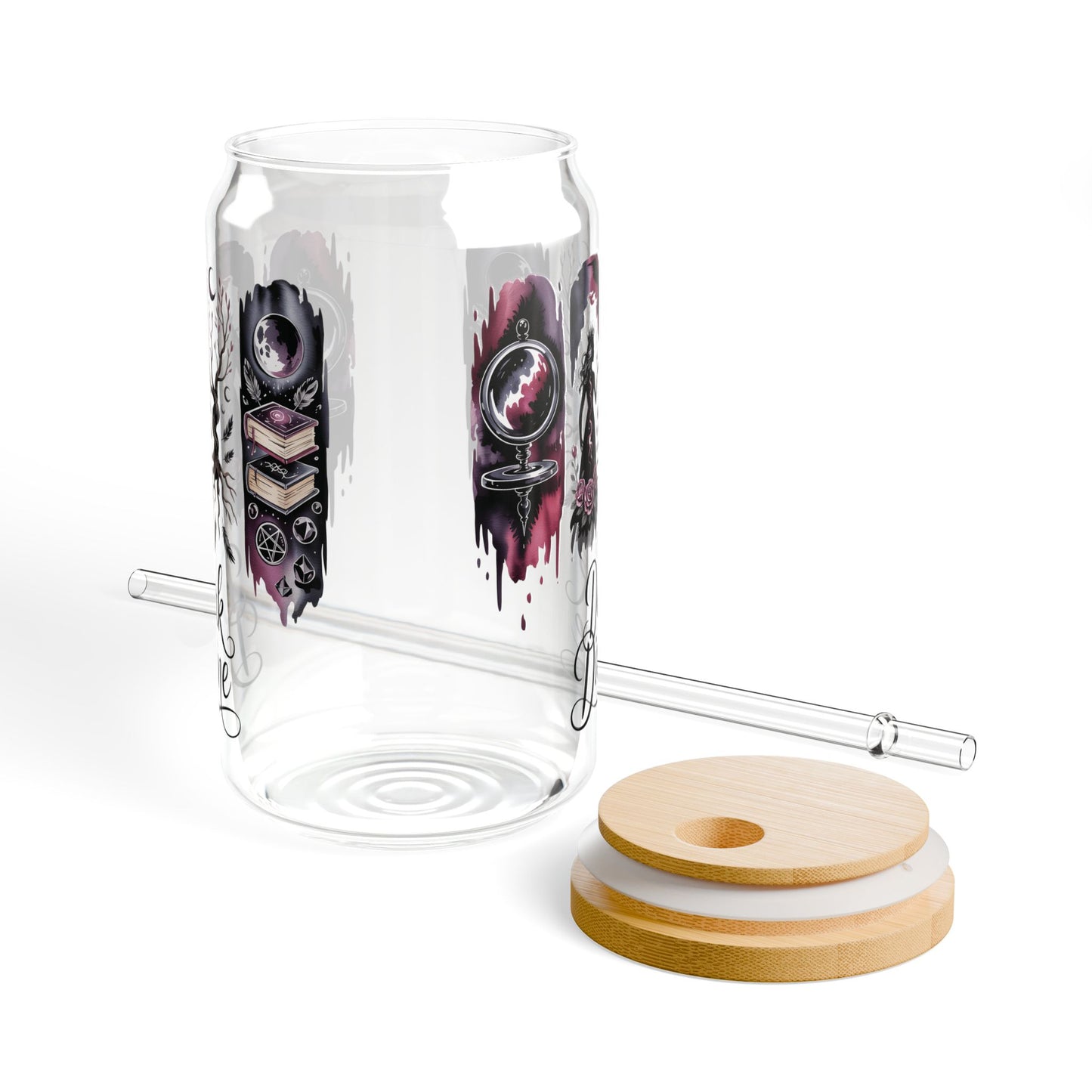 Dark Divine Sipper Glass, 16oz  | Witchy Glam Tumbler with Lid & Straw
