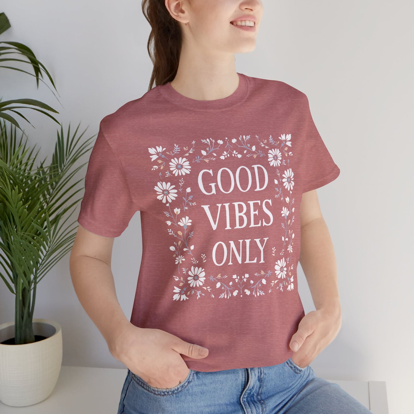 Good Vibes Only Cotton floral design tee, Self Care Gift, Mindfulness Shirt, festival fashion