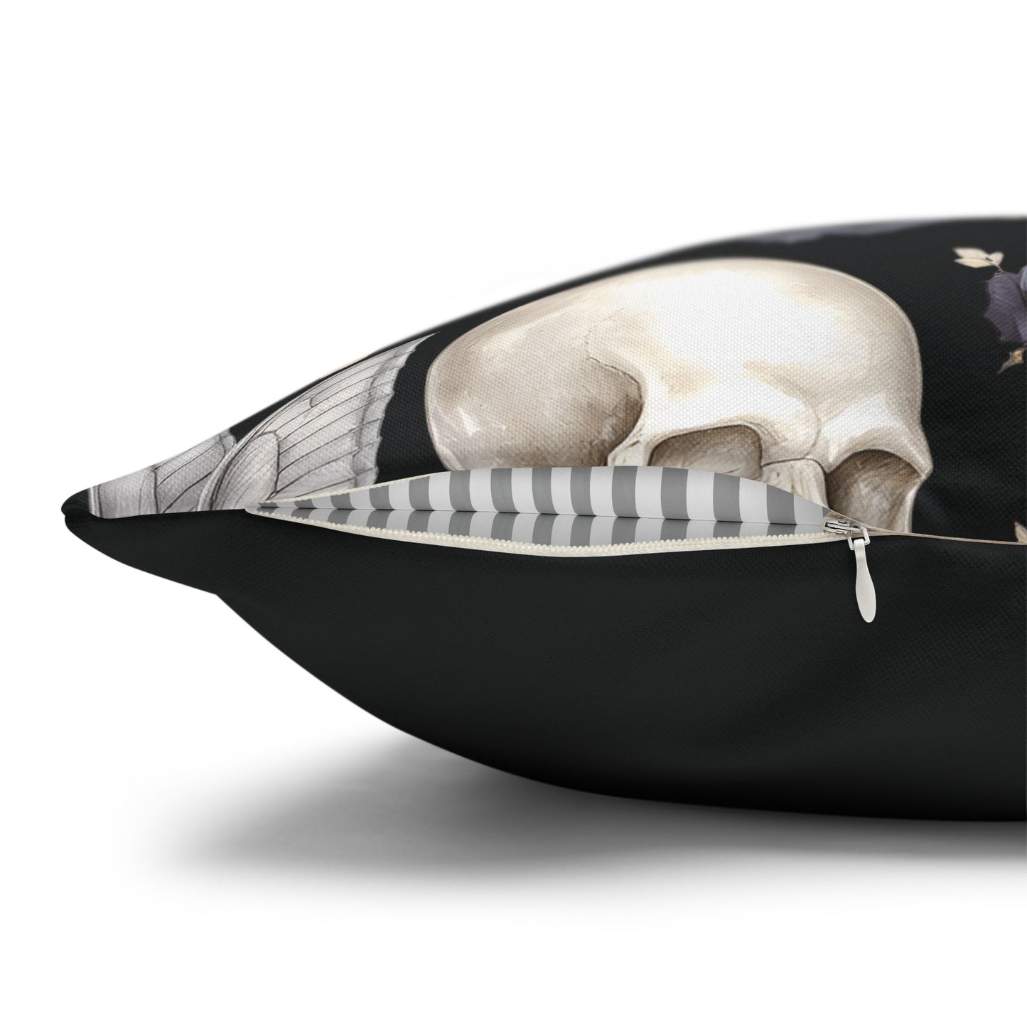 Gothic Skull Floral Pattern Square Pillowcase | gothic throw pillow, personalized whimsigoth decor