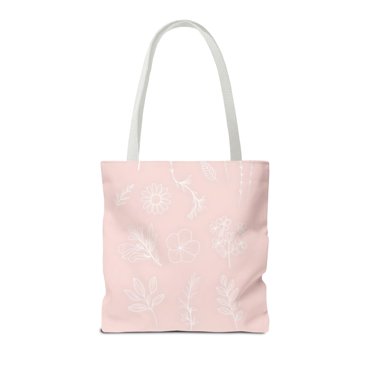 Hand drawn style flower print tote, pastel pink, Canvas shoulder bag, reusable  lunch bag.