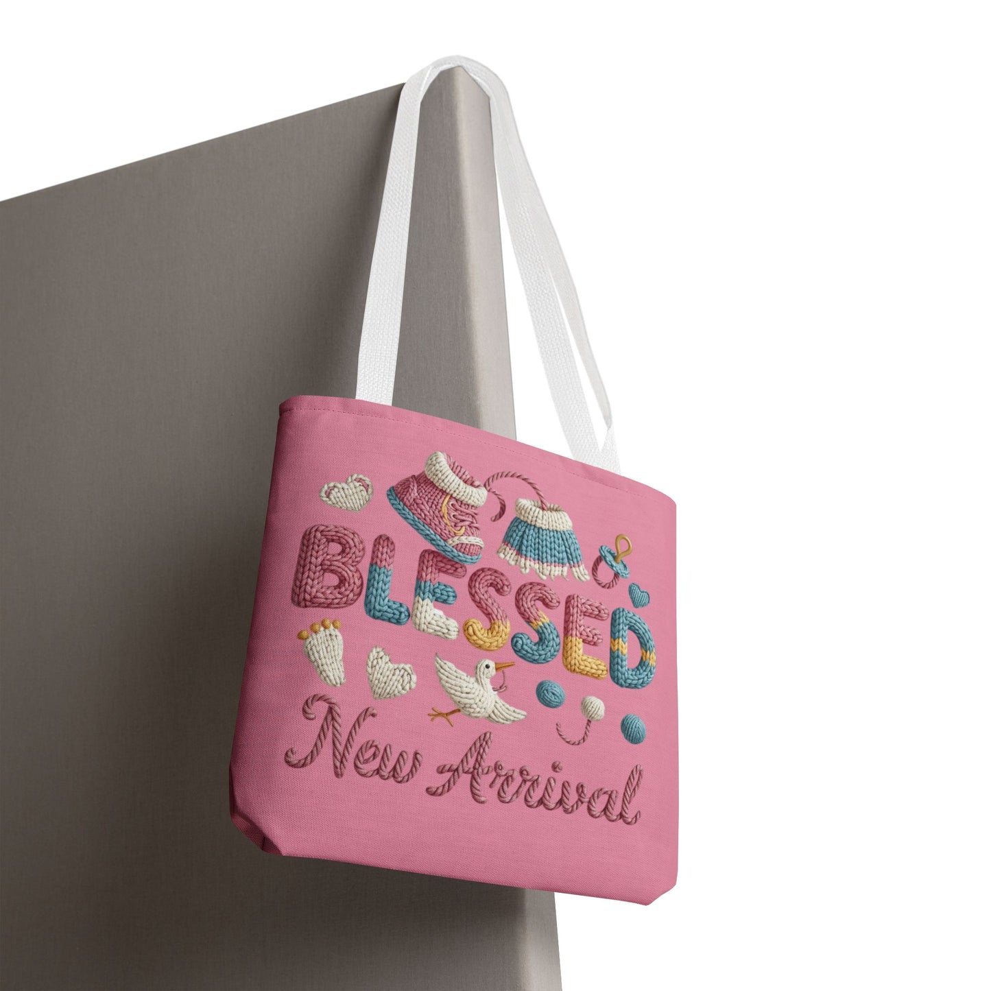 New arrival Tote Bag, knit style lettering Diaper Bag, Mom Essentials, Baby Shower tote.