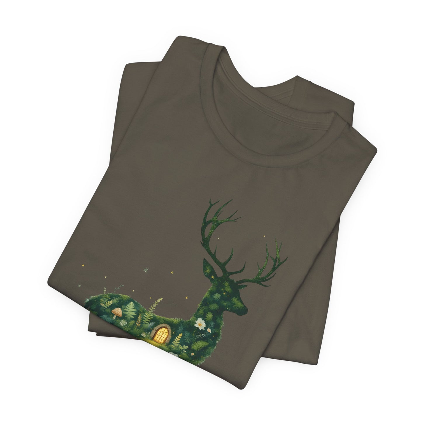 Moss Deer Silhouette Shirt, Forestcore Tee, Botanical Nature Animal Print, Woodland Gift