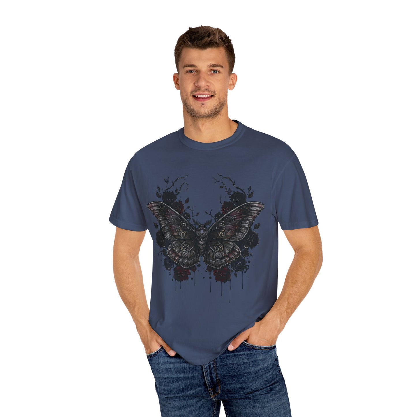 Death Moth Gothic Apparel | Dark Aesthetic Comfort Colours Tee | Alternative Goth T-Shirt