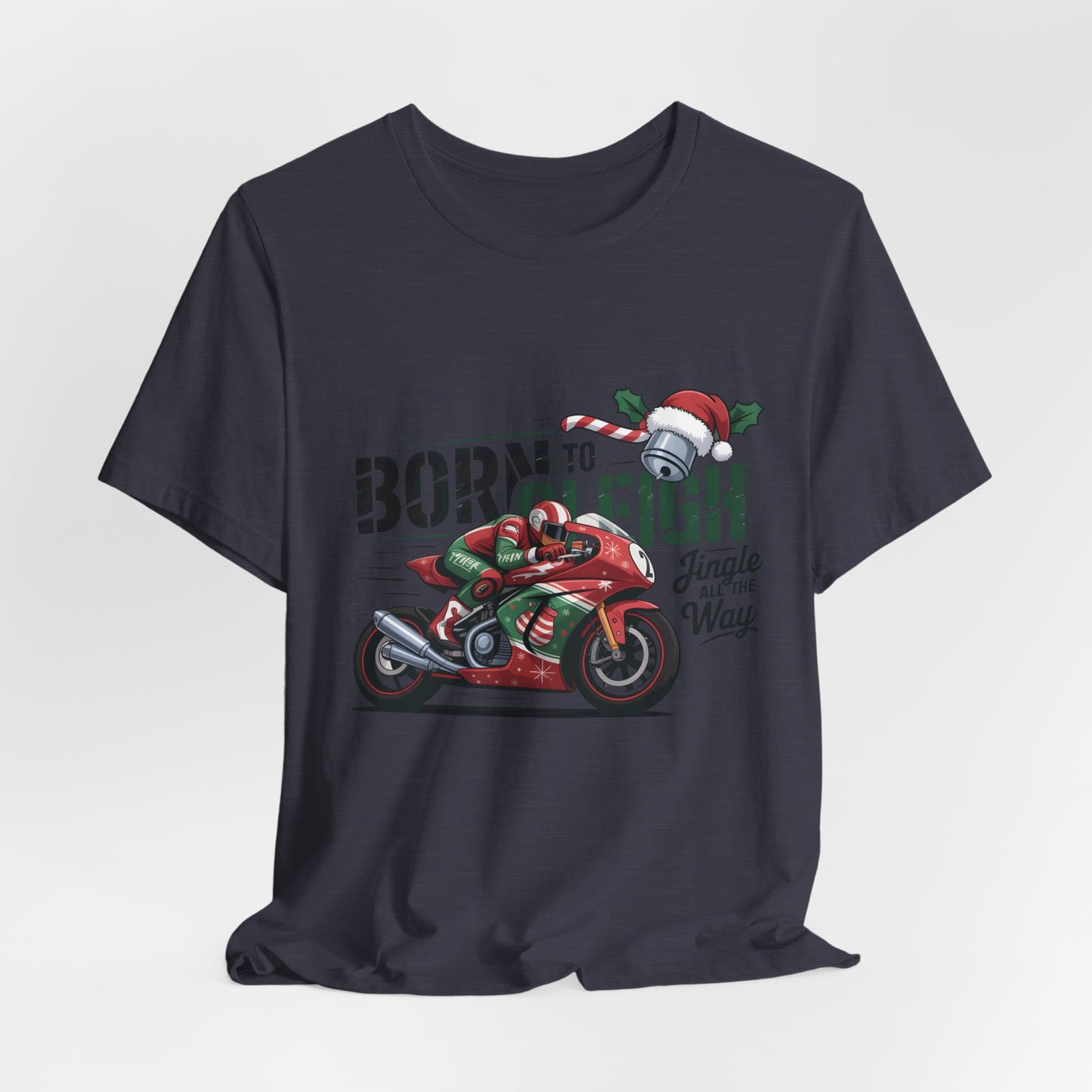 Jingle Bells Biker T-shirt, Motorcycle Shirt,  this motorcycle shirt captures the spirit of the season and the open road. Perfect as a biker christmas gift.