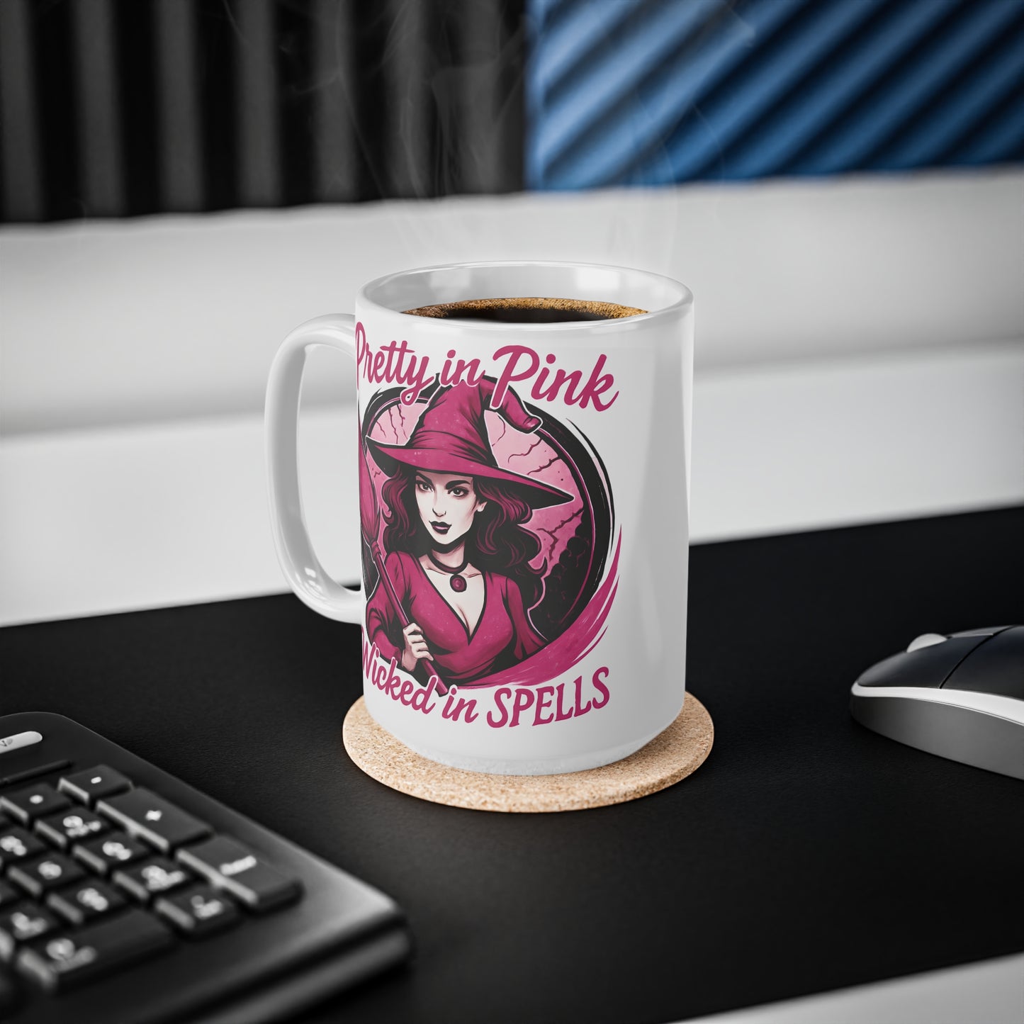 Pretty in Pink Witch Mug, Wicked Spells Coffee Mug, This pink witch mug is perfect for those who relish in the whimsical world of magic and brew.
