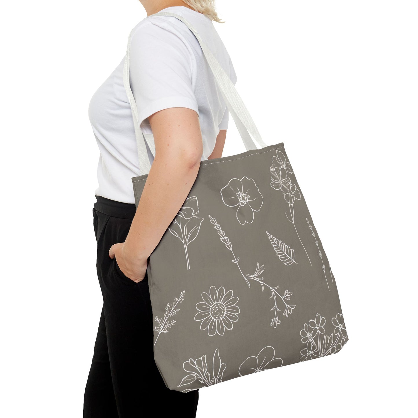 Floral Tote Bag, hand drawn vintage flowers