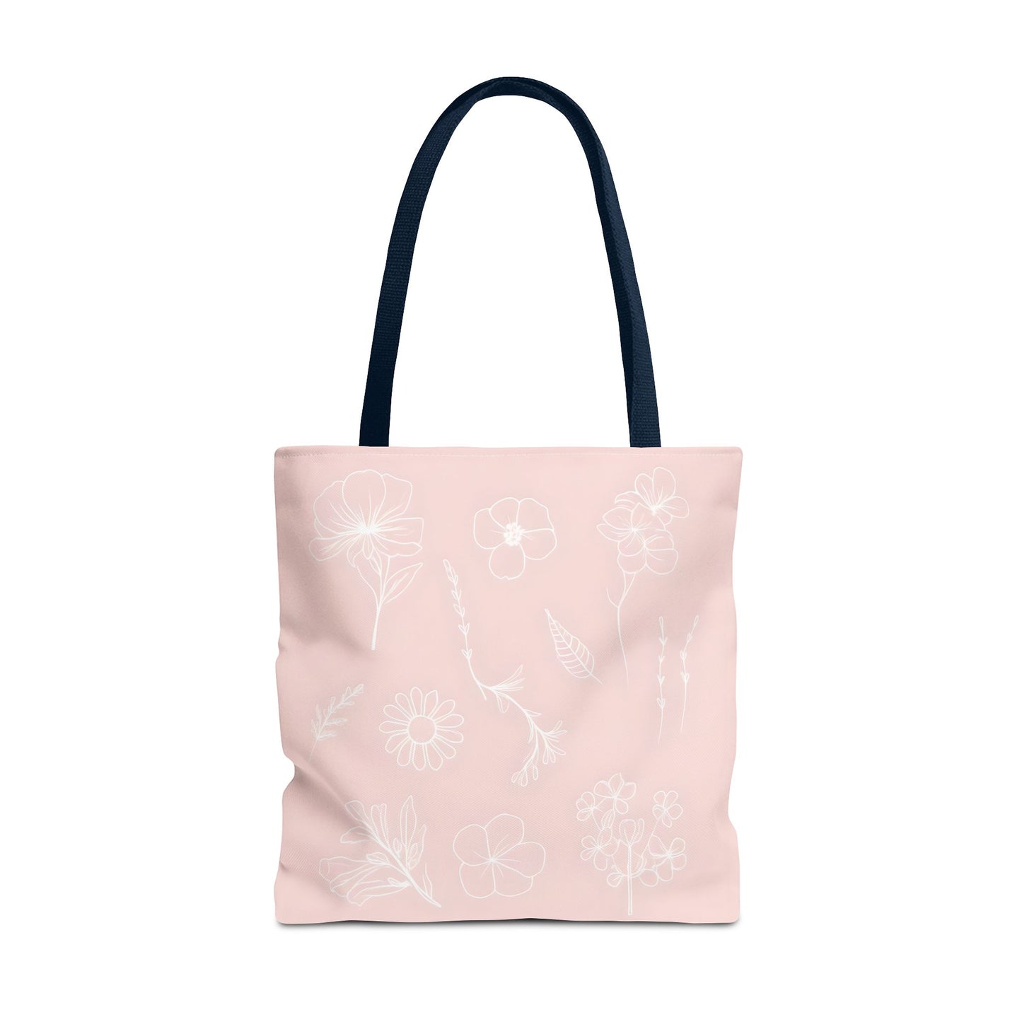 Hand drawn style flower print tote, pastel pink, Canvas shoulder bag, reusable  lunch bag.