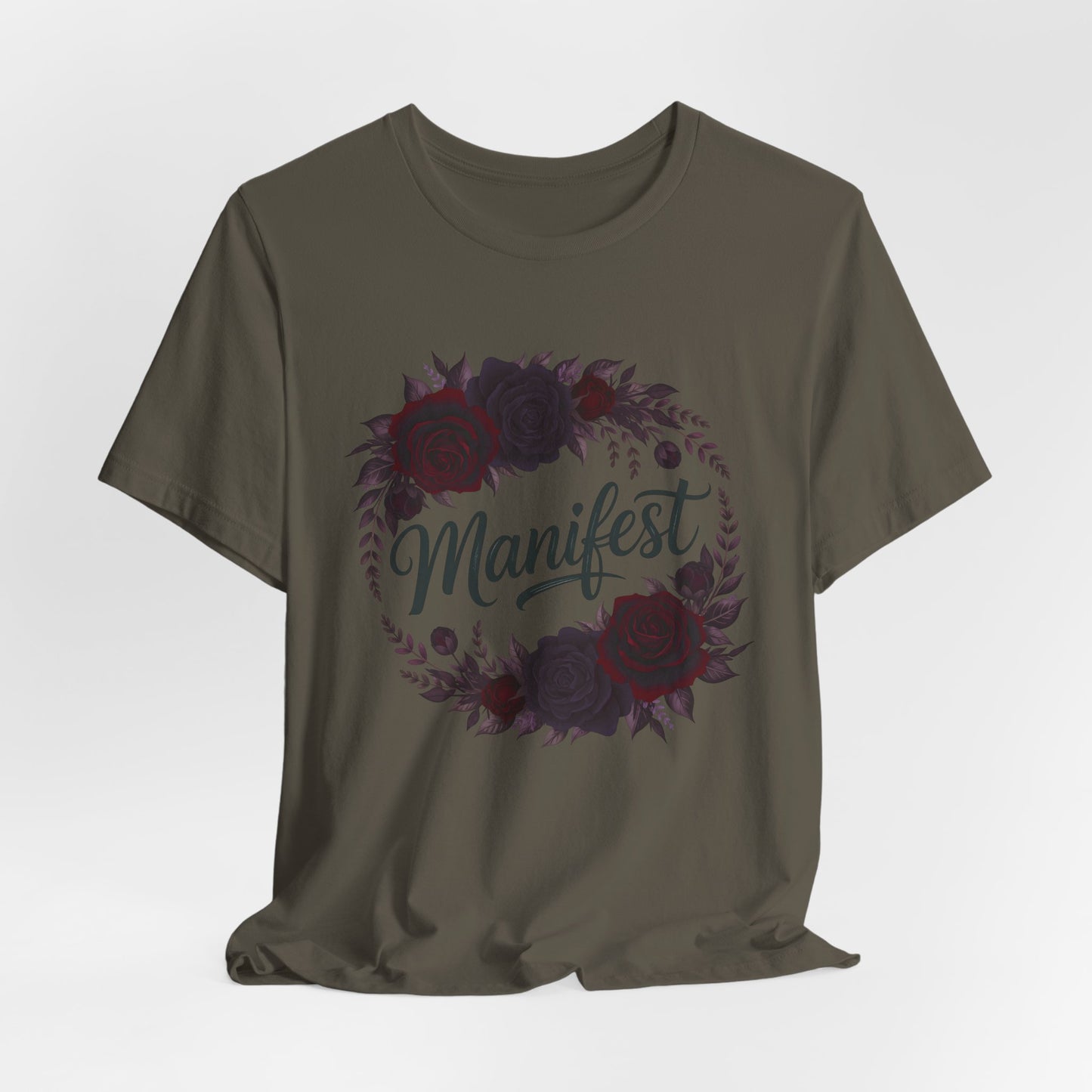 Manifest Witchy T-Shirt | Dark Feminine Floral Shirt | Witchy Glam Manifestation Tee | Spiritual Goddess Moon Graphic Top