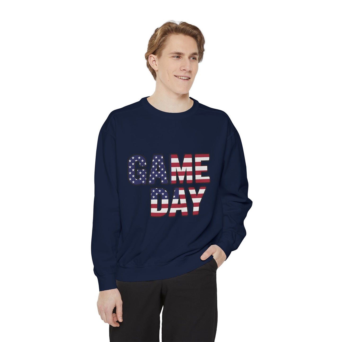 Game Day Comfort Colors sweatshirt, patriotic sweater, sports apparel.