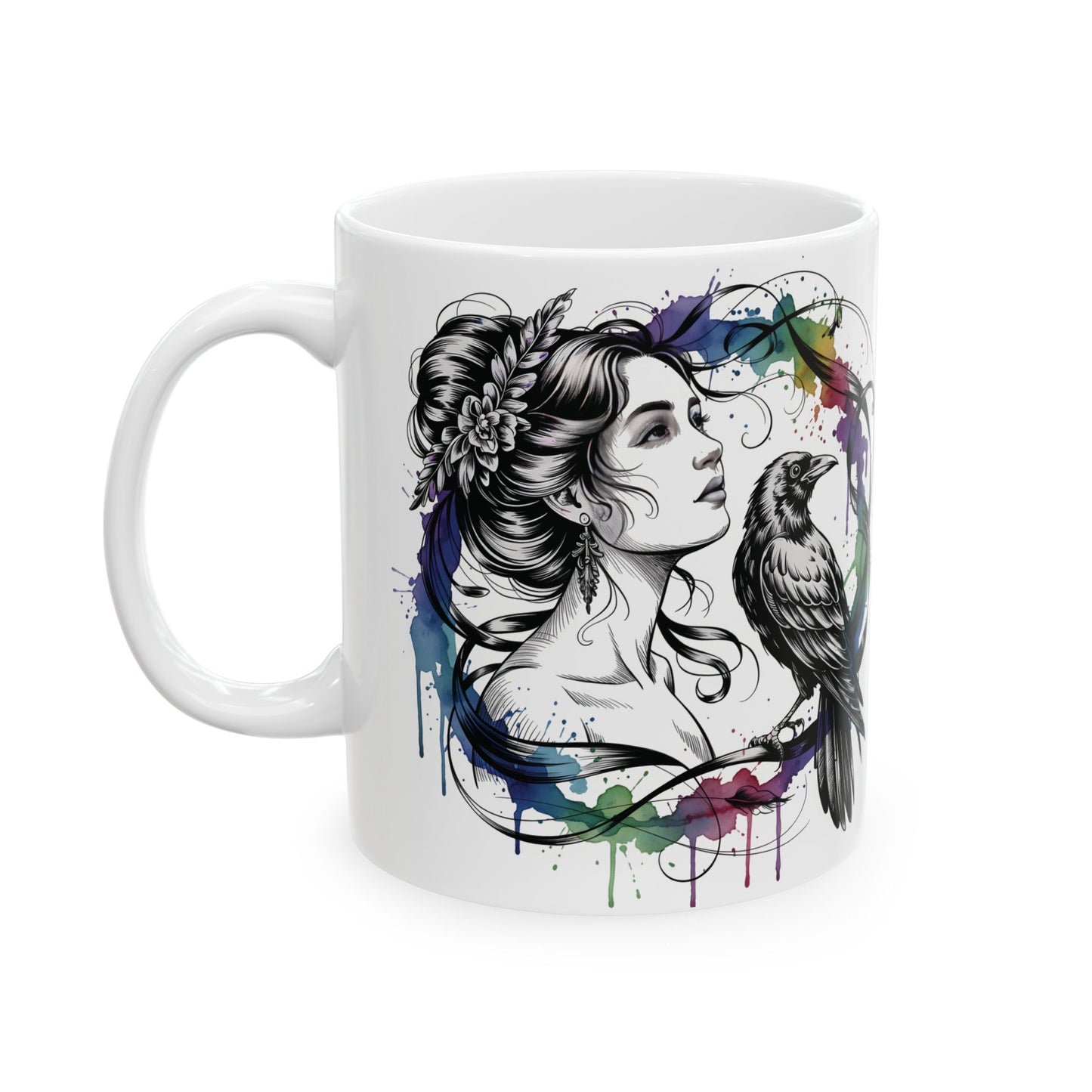 Morrigan mug, raven coffee cup,dark goddess witchy gift for her, ceramic alternative gift.
