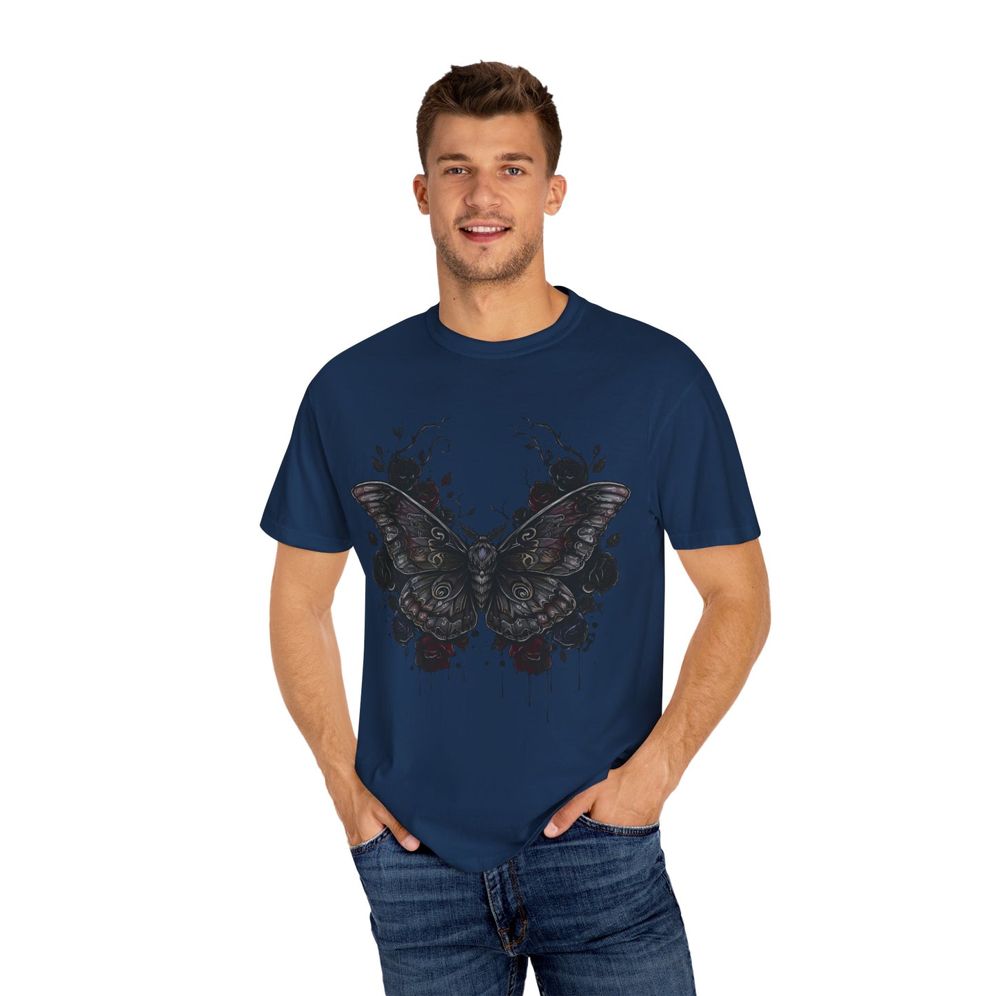Death Moth Gothic Apparel | Dark Aesthetic Comfort Colours Tee | Alternative Goth T-Shirt