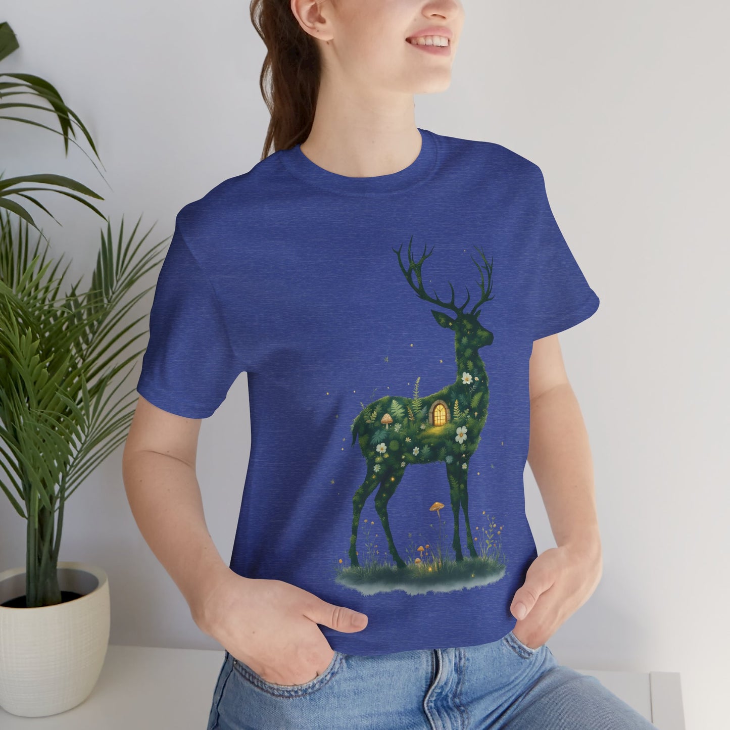 Moss Deer Silhouette Shirt, Forestcore Tee, Botanical Nature Animal Print, Woodland Gift