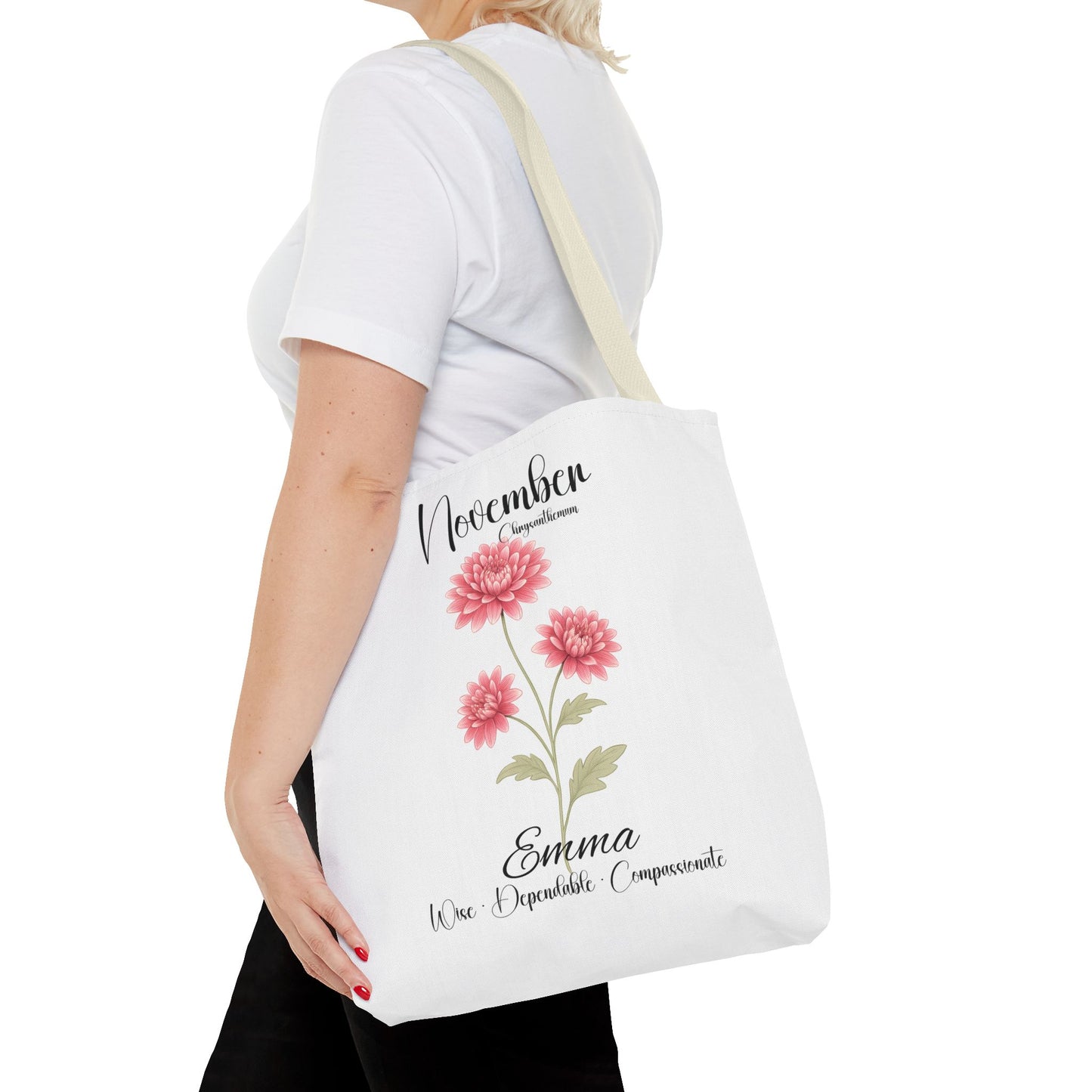 Personlized Birth Month Flower Tote Bag, Botanical Aesthetic Canvas Tote Bag, Bestfriend Gift