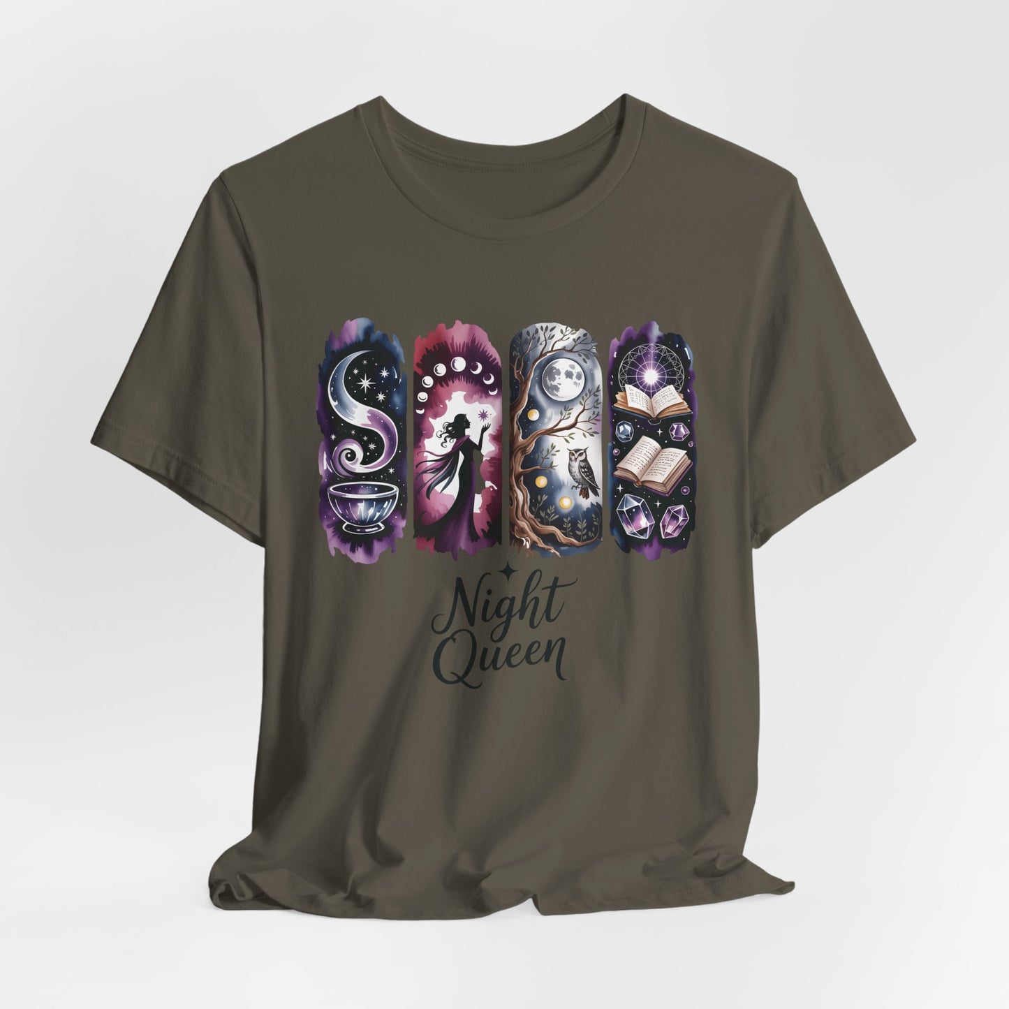 Night Queen Witchy T-Shirt | Witchy Glam Celestial Shirt | Dark Feminine Energy Tee | Moon Goddess Witchcore Graphic Top