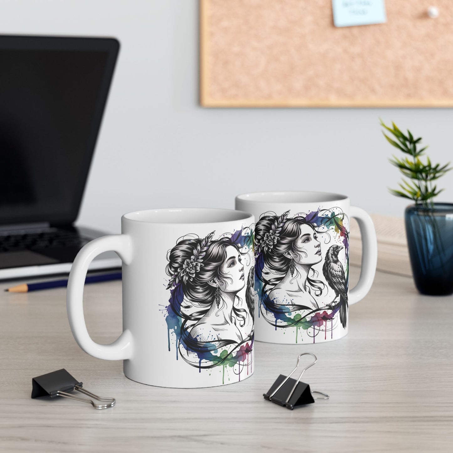 Morrigan mug, raven coffee cup,dark goddess witchy gift for her, ceramic alternative gift.