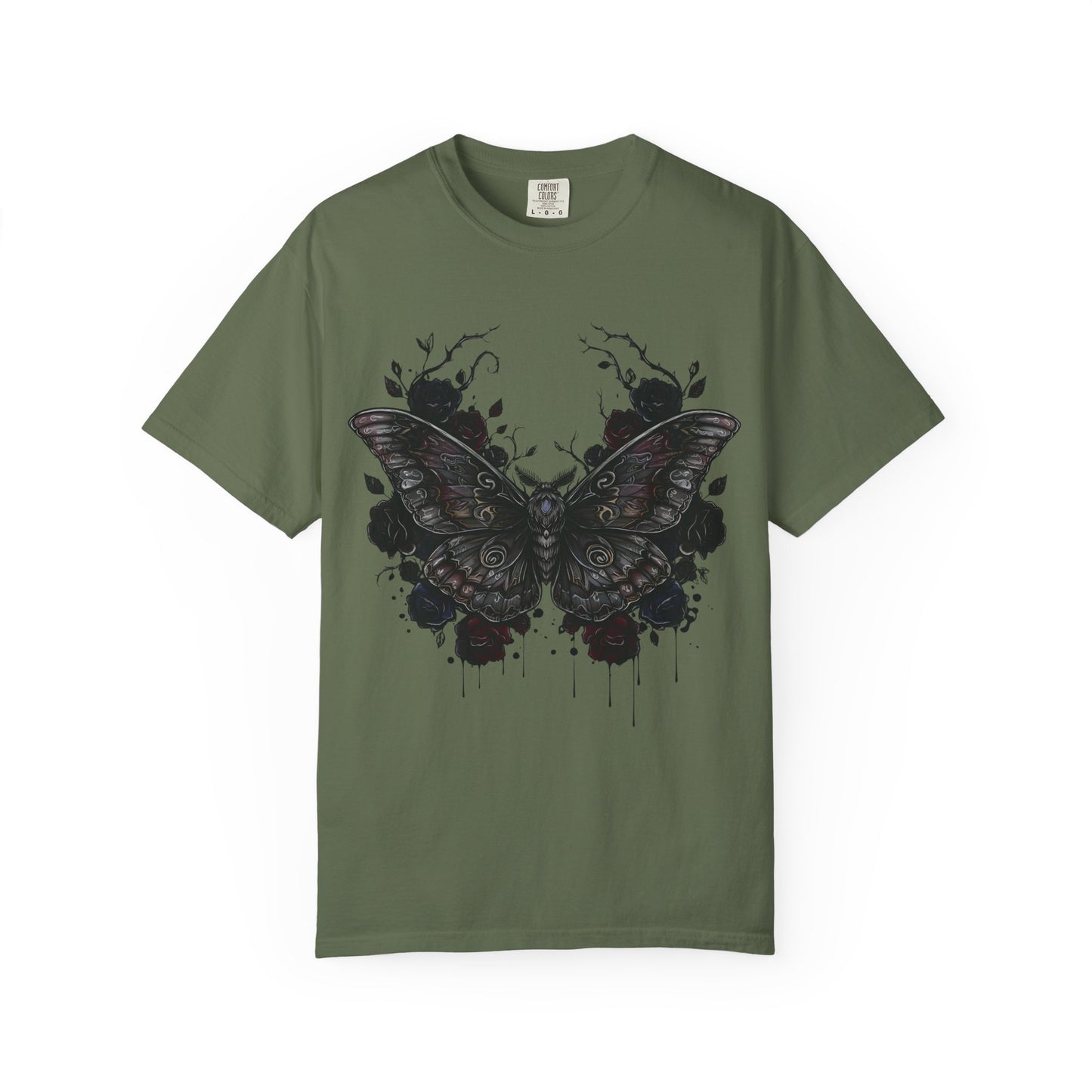Death Moth Gothic Apparel | Dark Aesthetic Comfort Colours Tee | Alternative Goth T-Shirt