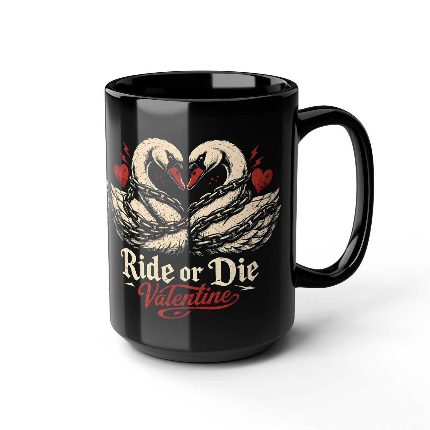 Ride or Die Valentine Mug | Swans Heart Illustration