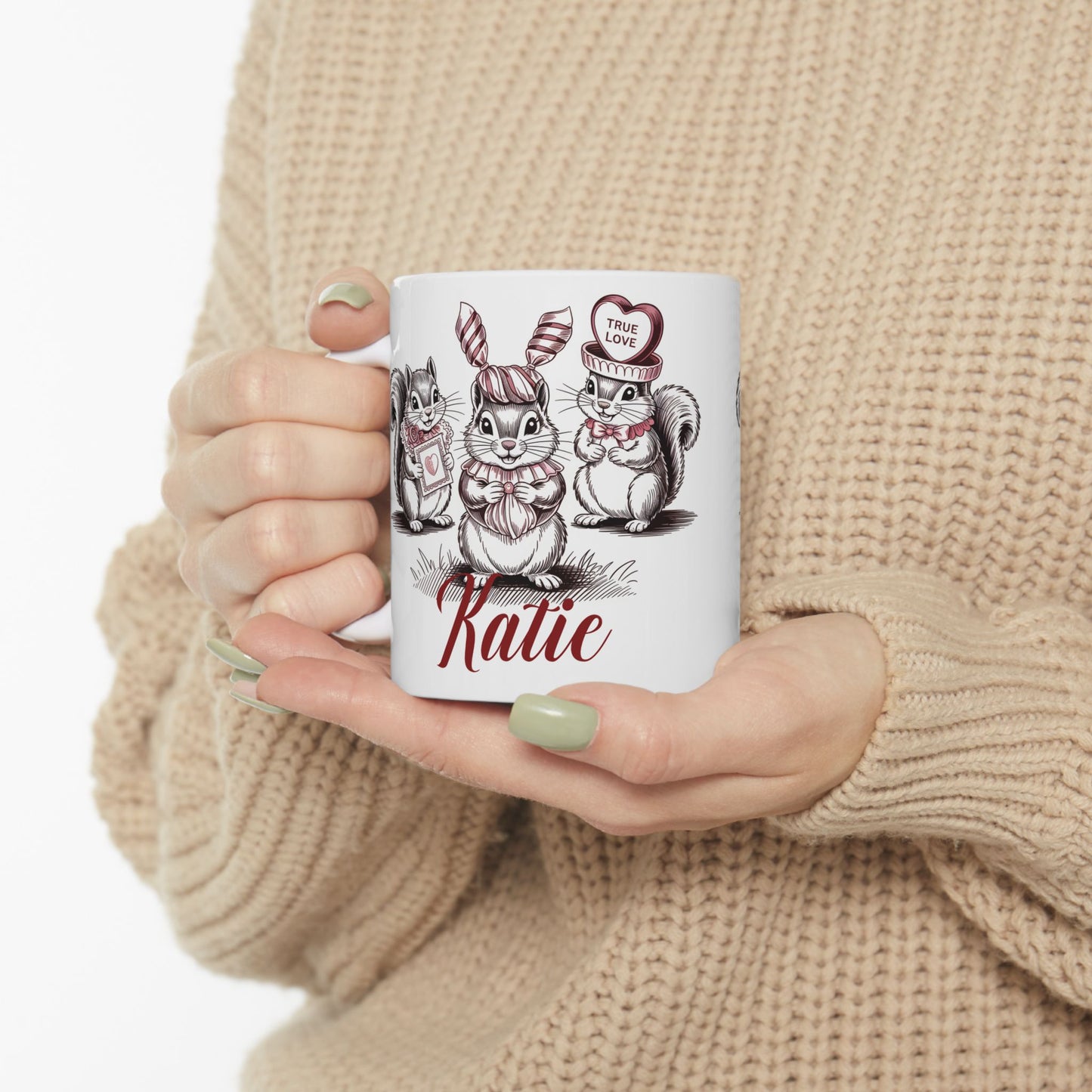 Valentines mug, Rustic woodland cute gift idea, Personalized squirrel mug