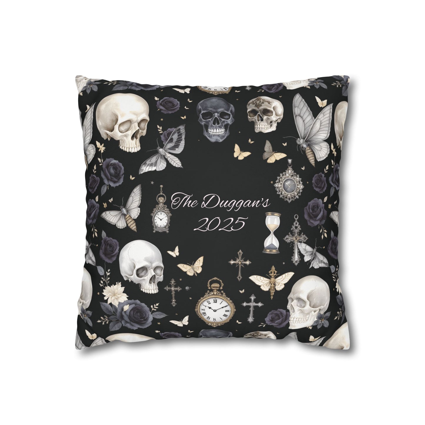 Gothic Skull Floral Pattern Square Pillowcase | gothic throw pillow, personalized whimsigoth decor