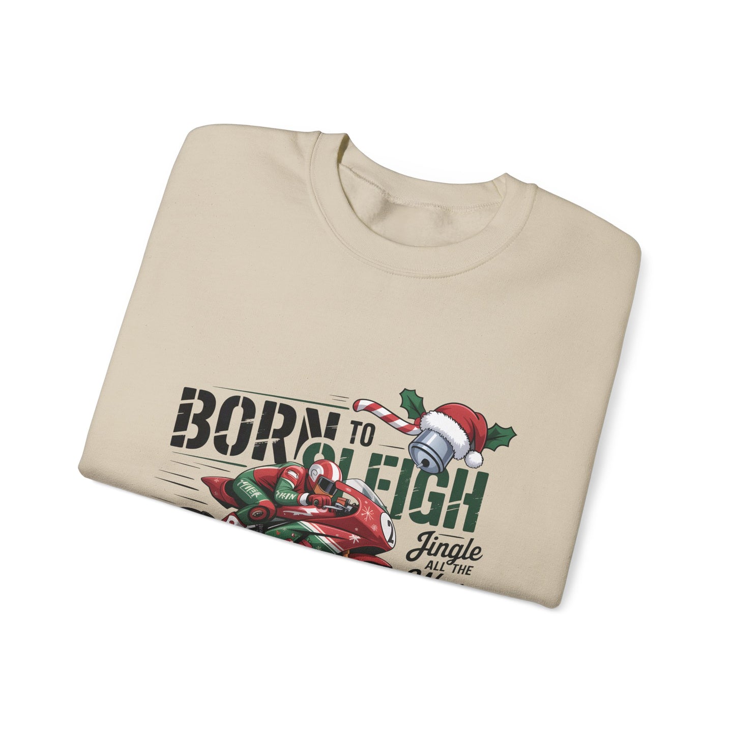 Biker Xmas Jumper, Born To Sleigh Jingle All the Way, this motorcycle sweater is a must-have for bike lover gifts.