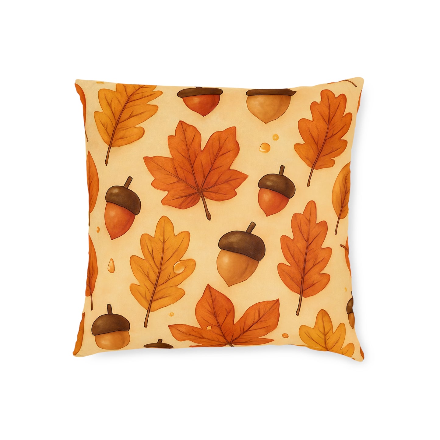 Autumnal Leaf Acorn Pillow, A tapestry of rich golden hues and crisp details, this autumn leaves pillow captures the essence of a forest carpeted with leaves, softening your space with its warm charm.
