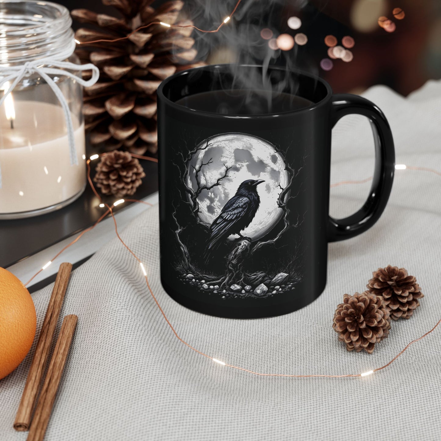 Gothic Raven Black Mug, Witchy 15oz Coffee Cup, Raven Mug, Gothic Coffee Mug, Witchy Mugs, Moon Mug, Raven Gifts