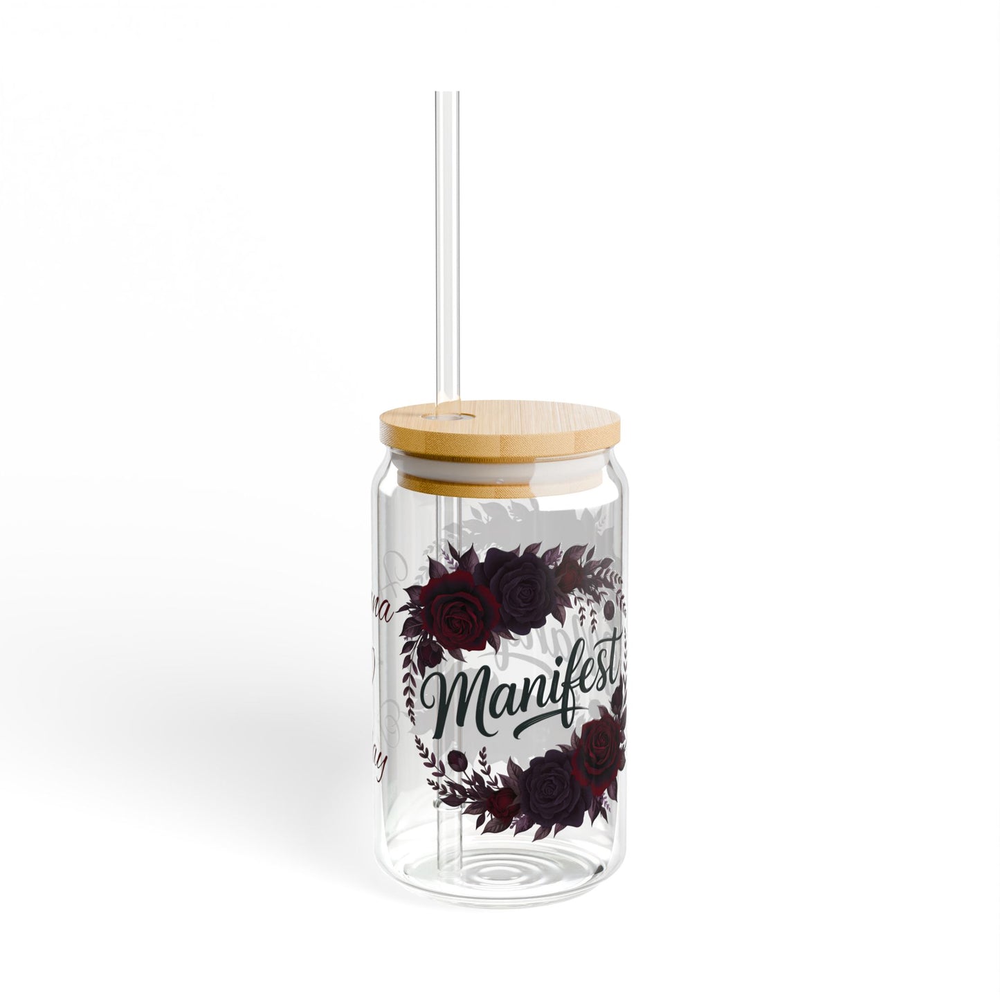Personalized Manifest Glass Can | Witchy Glam Tumbler with Lid & Straw | Custom Name Manifestation Cup | Dark Feminine Gift for Her