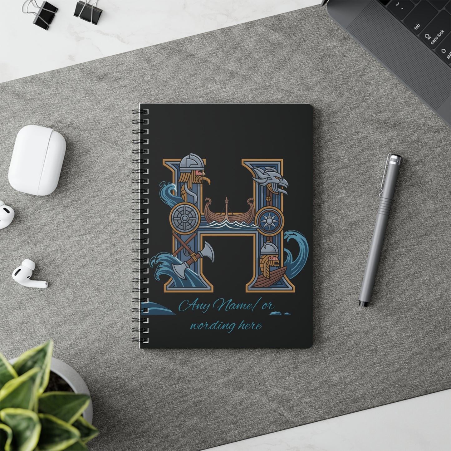 Personalized Norse Witchy Monogram A5 Notebook, Custom Journal,Monogram Notebook, Grimoire Journal, Book Of Shadows, Viking Grimoire Journal