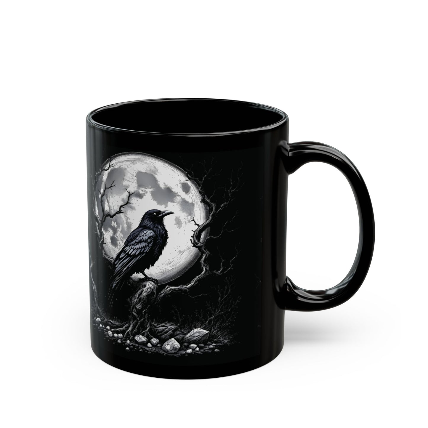 Gothic Raven Black Mug, Witchy 15oz Coffee Cup, Raven Mug, Gothic Coffee Mug, Witchy Mugs, Moon Mug, Raven Gifts