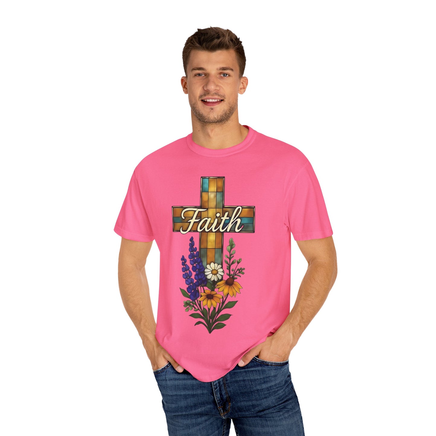 Christianity Faith Cross Comfort Colors T-shirt, Christianity gift or elevating your own collection of Christian merch, this shirt is a testament to the belief that God is good.