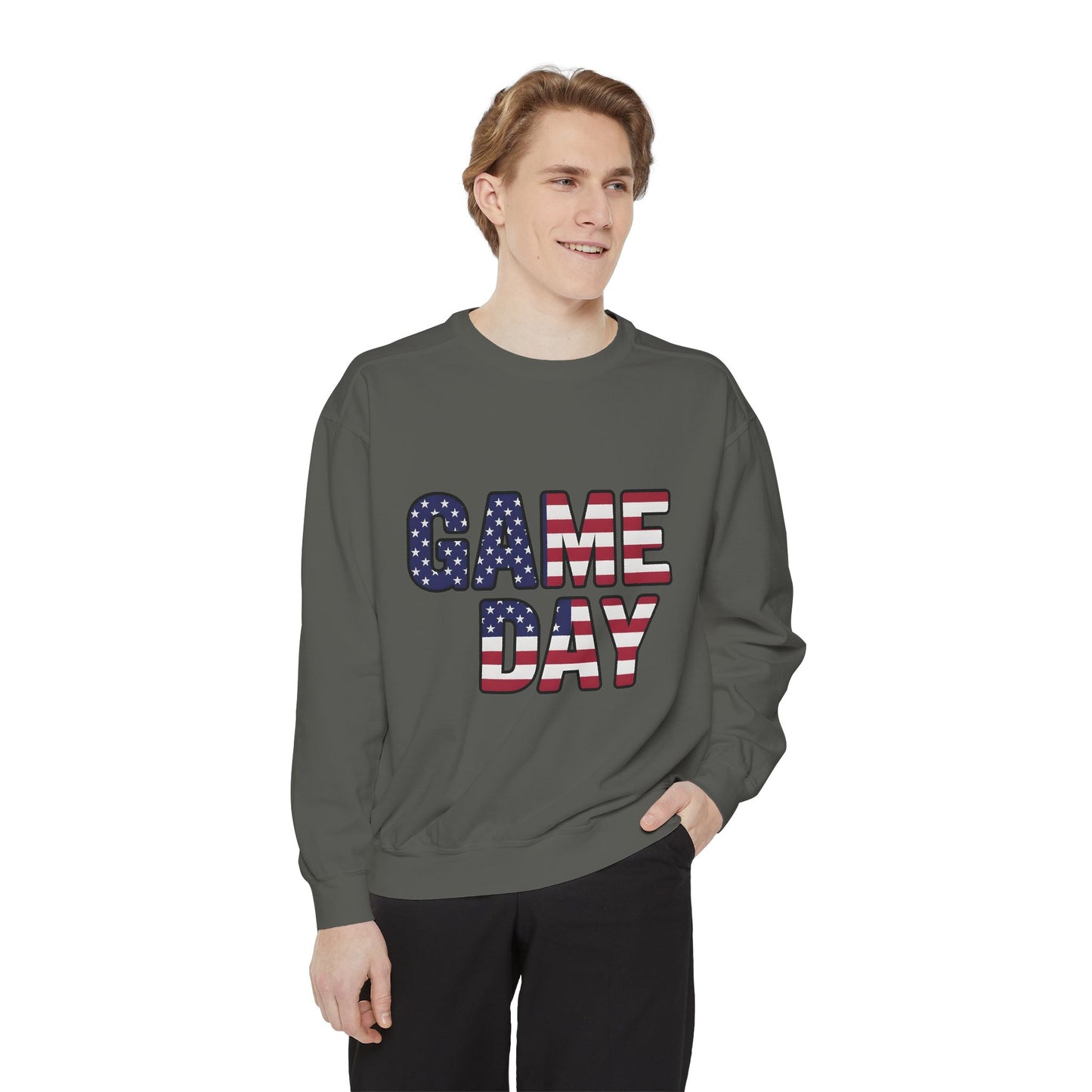 Game Day Comfort Colors sweatshirt, patriotic sweater, sports apparel.