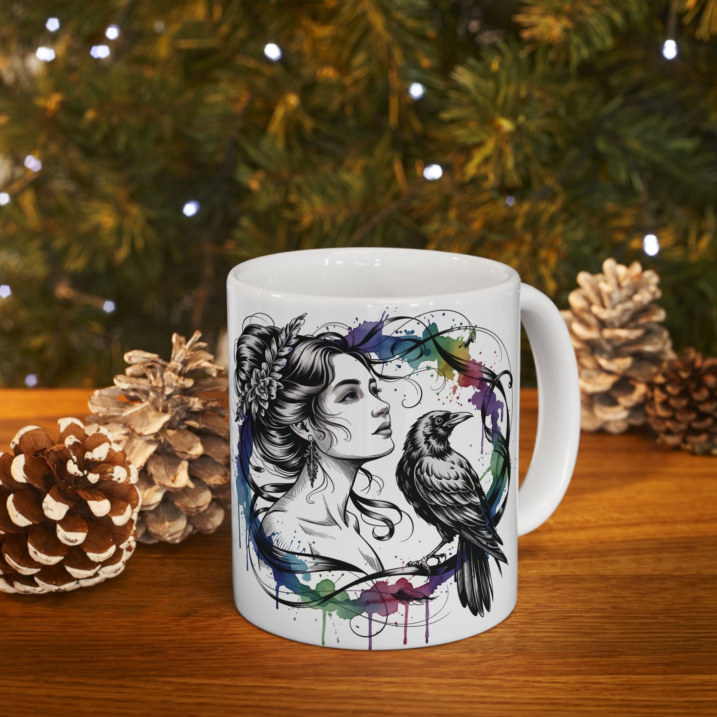 Morrigan mug, raven coffee cup,dark goddess witchy gift for her, ceramic alternative gift.