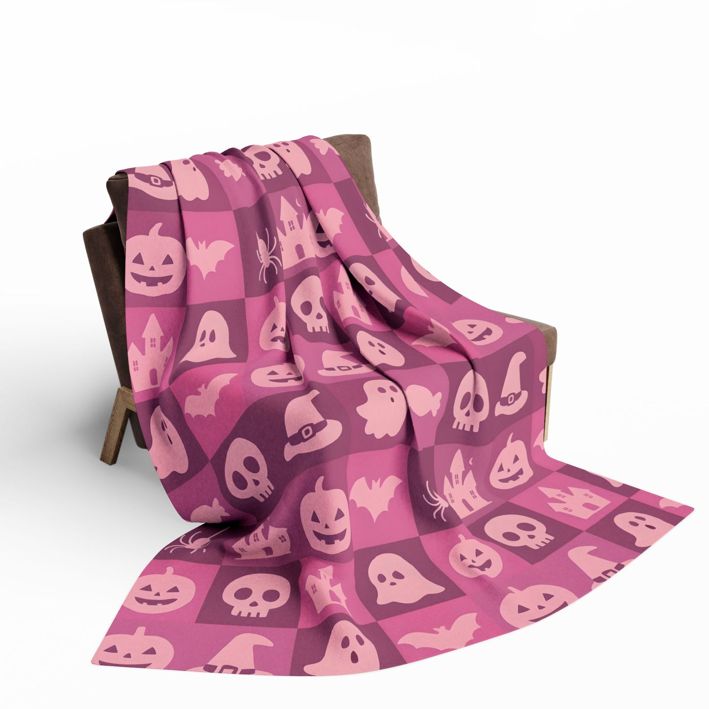 Spooky Pink Halloween Blanket, perfect for adding a unique twist to your seasonal decor. Drape this plush pink ghost blanket over your sofa to invite a cozy, festive warmth