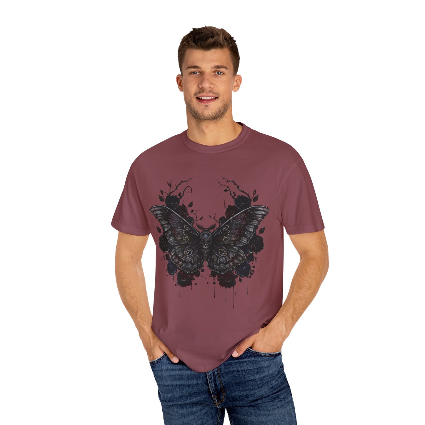 Death Moth Gothic Apparel | Dark Aesthetic Comfort Colours Tee | Alternative Goth T-Shirt