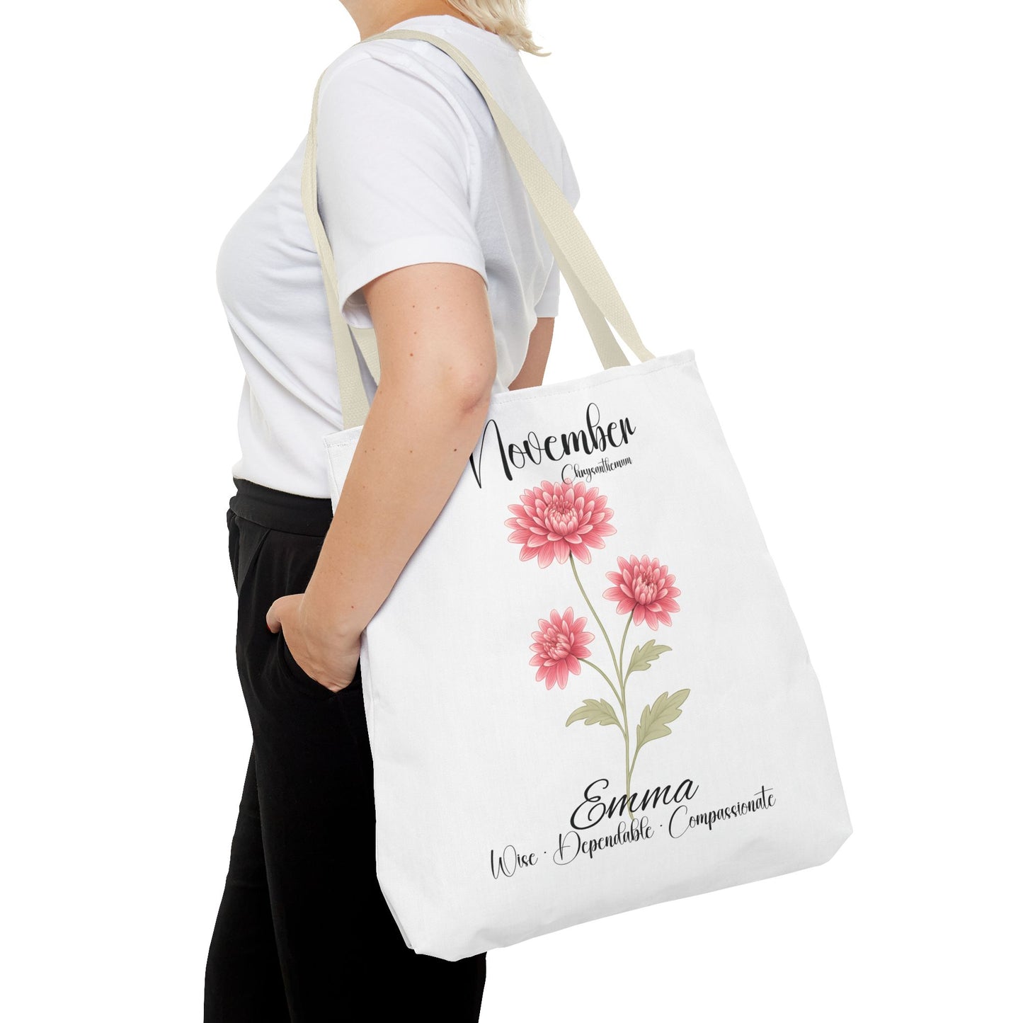 Personlized Birth Month Flower Tote Bag, Botanical Aesthetic Canvas Tote Bag, Bestfriend Gift