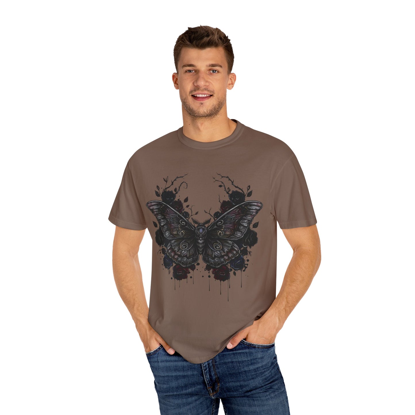 Death Moth Gothic Apparel | Dark Aesthetic Comfort Colours Tee | Alternative Goth T-Shirt