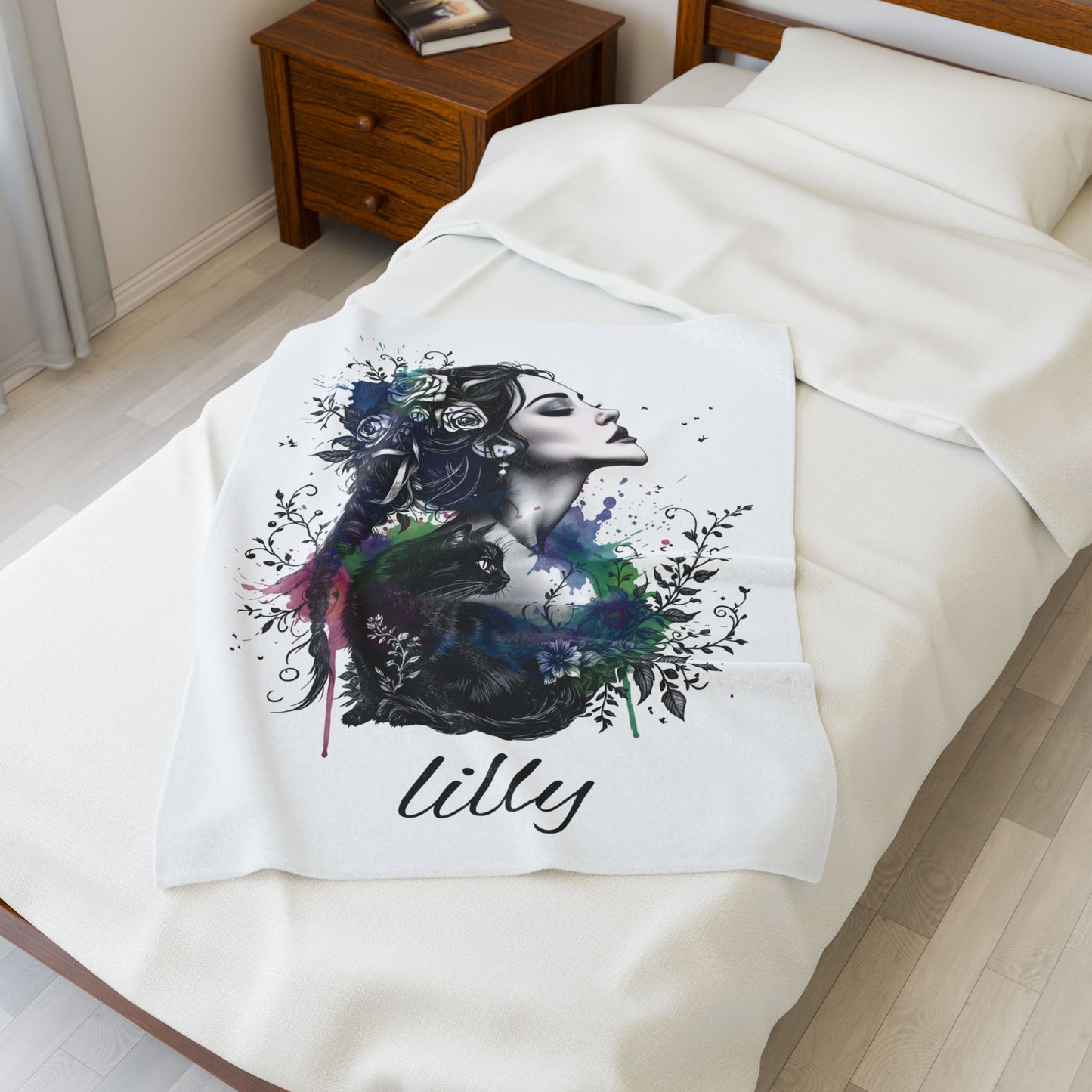 Personalized throw, dark academia cat blanket, witchy decor couch blanket gift.